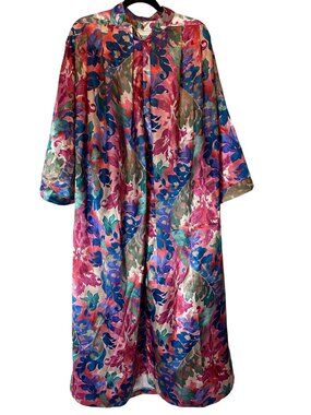 Vintage Ariel Floral Full-Length Long Lounge Robe Mandarin Collar One Size